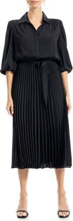 Max Studio Three-Quarter Sleeve Satin Midi Shirtdress in Black at Nordstrom Rack, Size X-Large