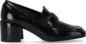 Halmanera Zwarte Glanzende Leren Loafer Hakken - Dames - Pumps - Zwart - 38 1/2 EU - Leer - Schoenen