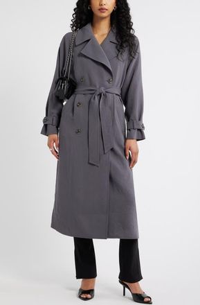 Open Edit Curator Crepe Oversize Trench Coat in Grey Magnet at Nordstrom, Size Xx-Small