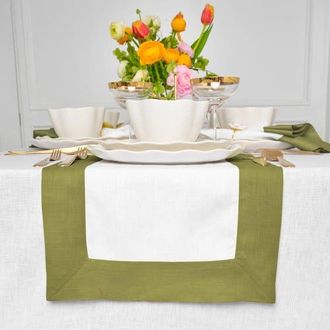 Solino Home Linen Table Runner for Dining Table, Holiday and Everyday Table Decor - Contempo in Avocado And White at Nordstrom, Size Xx-Small