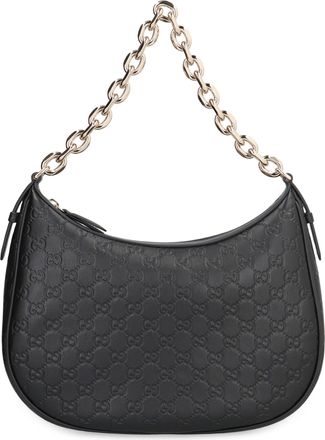 Gucci Womens Shoulder Bag Gg Emblem Black Leather Calf Bucket
