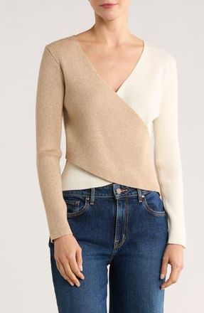 Patrizia Luca Colorblock Faux Wrap Sweater in Taupe at Nordstrom Rack, Size X-Large