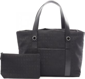 Bulgari Black Canvas Leather Handbag Tote Bag (Pre-Owned)