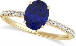Allurez Blue Sapphire & Diamond Accented Oval Shape Engagement Ring 14k Yellow Gold (1.50ct)