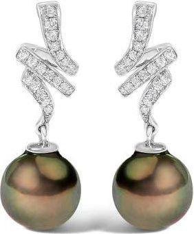 House of Brilliance 14K White Gold Black Pearl and Diamond Accent Dangle Earrings at Nordstrom