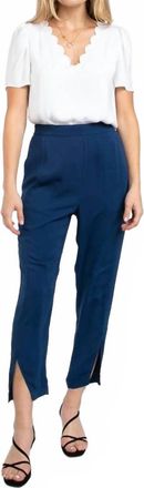 Naked Zebra Long Slim Leg Slit Front Tapered Pants In Poseidon