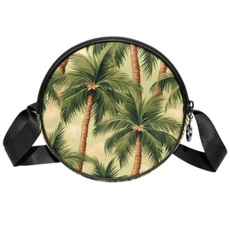 Generic Circle Crossbody Bag for Women, Tropical Plants Small Sling Bag Daypack with Zipper Adjustable Shoulder Straps Casual Ladies Girls Round Purse