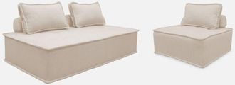 Sweeek Sweeek - Sof&aacute; Modular En Tela Lisa, 3 Plazas, Dao, Crema, 180x90x78 Cm