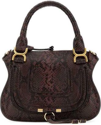 Chlo&eacute; Printed Leather Small Marcie Shoulder Bag Kohlbrown