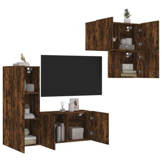 vidaXL Vidaxl - Muebles De Tv De Pared 4 Pzas Madera Ingenier&iacute;a Roble Ahumado