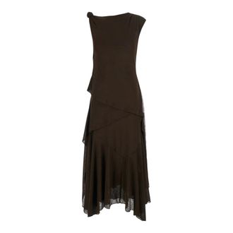 Ganni Marl Lange Jurk - Dames - Maxi kleedjes - Bruin - M - Polyester - Kleedjes