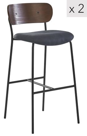 Nordlys Set of 2 Industrial Metal Wood Bar Stools in Black