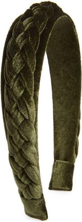 Tasha Braided Velvet Headband in Olive Green at Nordstrom