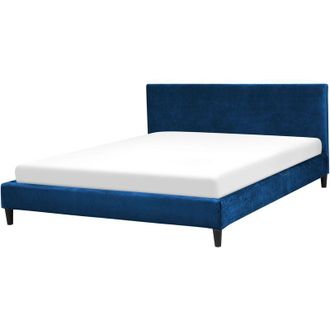 Beliani Beliani - Modern Velvet eu King Size Bed Frame 5ft3 Slatted Base Blue Fitou