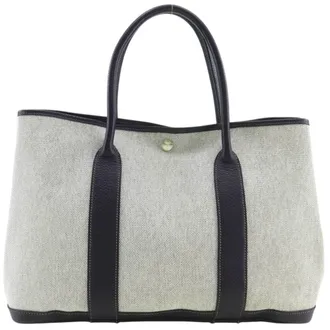 Herm&egrave;s Black Gray White Toile H Tote Bag (Pre-Owned)