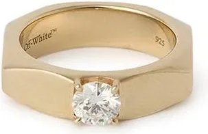 Off-white Hex Nut Solitaire Lab Grown Diamond Ring in Yellow Gold at Nordstrom, Size 10