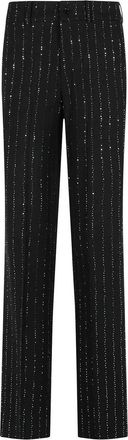 Philipp Plein Lady Fit Sequined Pants In Black Wool Blend