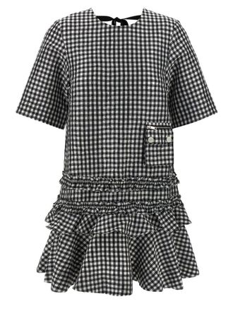 Ganni Crinkled Check Mini Dress