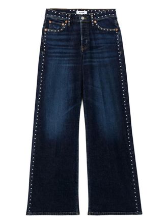 Re/Done Studded Wide Leg Denim - women - Cotton/Polyester/Elastane - 26 - Blue