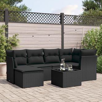 vidaXL Vidaxl - Set De Comedor De Jard&iacute;n 7 Pzas Y Cojines Rat&aacute;n Sint&eacute;tico Negro