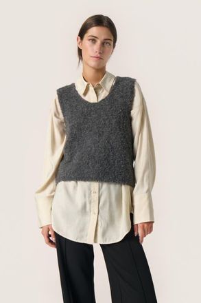 Soaked In Luxury Slvenessa V-Neck Fluffy Knit Waistcoat in Grey Melange at Nordstrom, Size Xx-Large