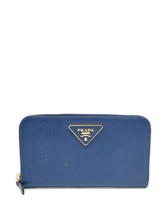 Prada Portafoglio in pelle Saffiano con logo - Blu