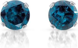 Pompeii3 1 ct Treated Blue Round Cut Diamond Studs 14K White Gold