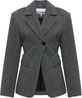 Ganni Blazer met Zakken - Dames - Blazers - Grijs - S - Katoen - Jassen