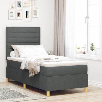 vidaXL Box Spring Bed with Mattress Dark grey 90 x 190 cm Fabric vidaXL