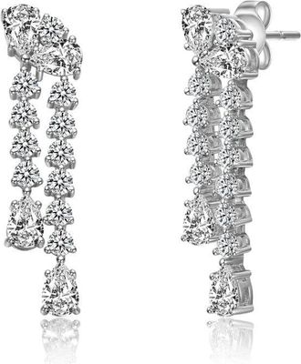 Rachel Glauber White Gold Plated with Clear Cubic Zirconia Tiered Drop Earrings