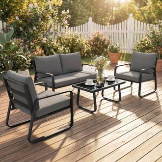 OUTSUNNY 4 Piece Garden Furniture Set, Outdoor Sofa Set, Black
