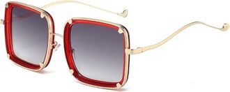 Generic Metal Square Large Frame Sunglasses For Men And Womens Commuting Party Photo Vacation Polarized Sun Glasses(Red)