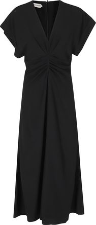 Alberta Ferretti Black Enver Satin V-Neck Draped Viscose Dress