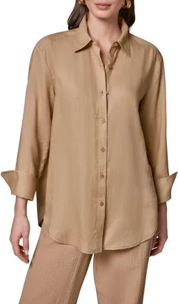 DKNY Linen Button-Up Shirt in Fawn at Nordstrom, Size X-Small