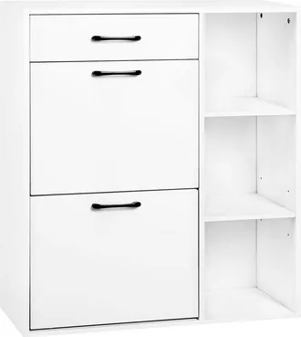 Woltu Zapatero, Zapatero Con Estantes Abiertos, Zapatero Con Caj&oacute;n, 80x30x90cm, Blanco - Woltu
