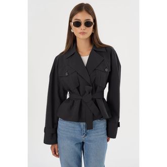 LaMarque Quinn | Cropped Trench Coat in Black at Nordstrom, Size X-Small