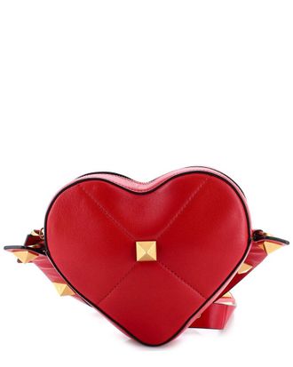 Valentino Red Sheep Leather Roman Stud Amore Shoulder Bag Quilted (Authentic Pre-Loved)