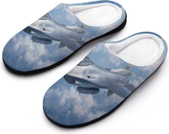 Generic F20 Fighter Jet Mens House Slippers Memory Foam Washable Cotton Slip on Home Shoes
