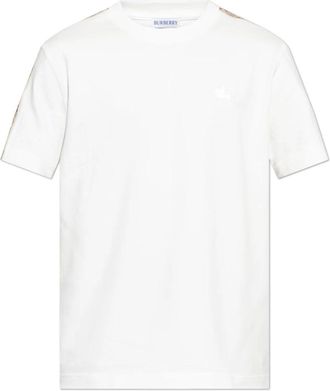 Burberry Check Shoulder-Tape T-Shirt - Heren - T-shirts - Wit - S - Katoen - Tops