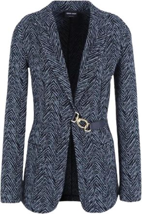 Giorgio Armani Single-breasted jas in viscose jacquard en jersey kasjmier - Dames - Blazers - Blauw - S - Kasjmier - Jassen