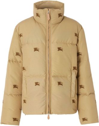 Burberry embroidered-logo puffer jacket - men - Goose Down/Polyamide/Feather Down/Cupro - L - Neutrals
