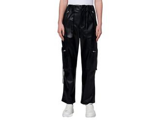 Blank NYC Black Leather Baxter Straight Leg Cargo Pants Womens Casual Pants Night Talk : 24, Polyester/Polyurethane