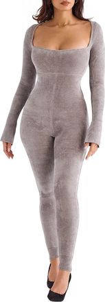 House of CB Isis Chenille Long Sleeve Jumpsuit in Mink at Nordstrom, Size X-Small