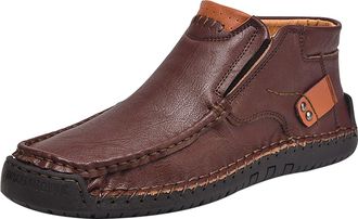 Generic Mens Handmade Leather Slip-On Shoes High Top Flat Moccasins Soft Sole Comfortable Loafers Non-Slip Breathable Casual Shoewear for Outdoor Driving and 