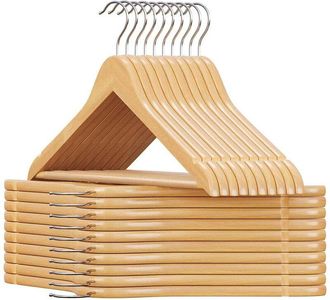 Songmics Lote De 20 Perchas De Madera De Eucalipto Con Muescas Para Los Hombros, Barra Para Pantalones Y Gancho Giratorio L44,5 X H23 Cm