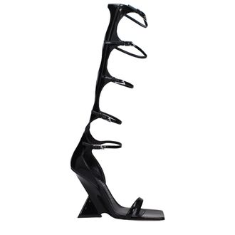 The Attico Black Leather Stiletto Heel Womens Sandals