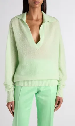 Tom Ford Johnny Collar Cashmere & Silk Blend Sweater in Glass Green at Nordstrom, Size X-Small