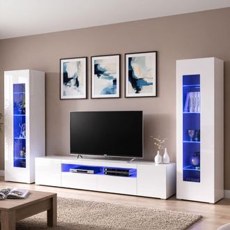 Dmora Dmora - Sistema Modular De Pared Para Sal&oacute;n, Made In Italy, Mueble Para Tv Y Muebles Altos, Conjunto De Sal&oacute;n Moderno, 300x40h162 Cm, Color Blanco Bri