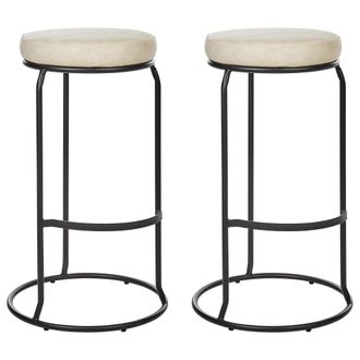 Beliani Conjunto De 2 Sillas De Bar De Piel Sint&eacute;tica Patas De Acero Negro Sin Reposabrazos Tapas De Patas Taburetes Comedor Beige Claro Milroy