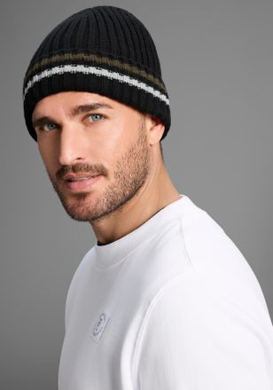 Man's World Strickm&uuml;tze MANS WORLD, Herren, schwarz (schwarz, grau, gr&uuml;n), Grobstrick, Materialmix, gestreift, kontrastfarbene Details, unifarben mit Farbeinsatz,